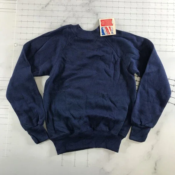 Vintage American Fleecewear Sweatshirt Youth 10-12 Blue Fleece Crewneck USA - Picture 1 of 6